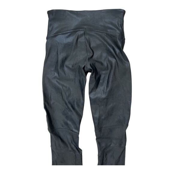 Spanx Faux Leather Women Grey Ribbed Moto Stretch Ankle Leggings Sized M - Picture 6 of 12